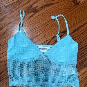Princess Polly Light Blue Knit Mesh Tank Top